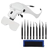 [ 2 Helle LED-Lampe ]: Leichte Kompakte LED-Lichte mit AAA Batterie Versorgung, blendfreie Fokussierung und Bündelung auf einen bestimmten Arbeitsabstand. Bis 350% Vergrößerung. Beleuchtungsstärke ca. 3200 lx in 250 mm und 1200 lx in 400 mm. Leuchtdauer ca. xx-xx h