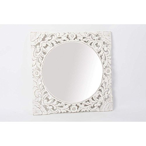 ESPEJO PARED MADERA 60X60X2 TALLADO BLANCO ENVEJ