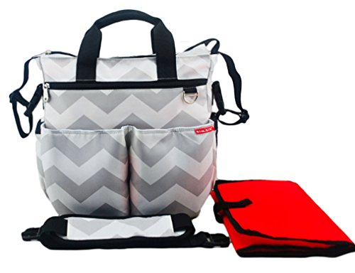 NimNik Baby Diaper Bags Chevron w/ Changing Mat Best Quality Designer Diapers Bag for Girls Boys Twins, Shower Gifts for Mom Dad