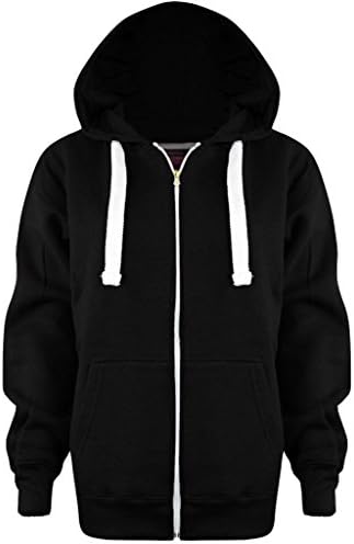 New Ladies Womens PLUS SIZE ALL COLOUR Plain Zipped Hoodies BLACK UK SIZE 2XL/16