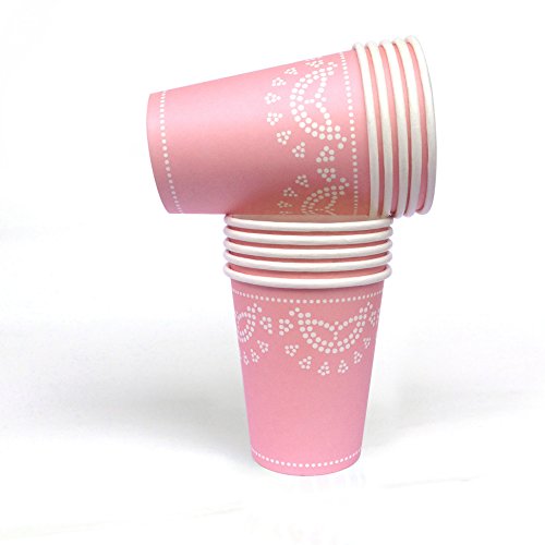 10 Elegante Papp-Becher mit Weißem Spitzen-Perlen-Muster in Rosa