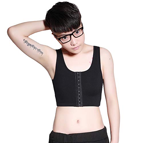 BaronHong Moyen Zip Up Élastique Poitrine Binder Corset Court Débardeur pour Tomboy Trans Lesbiennes (Noir, L)