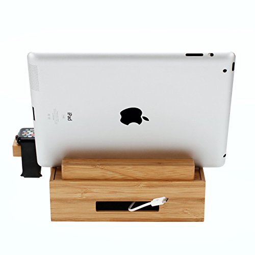 iCozzier Mini Bambus Watch Ständer universal multifunktionelle Ladestation und Kabel Organizer Docking Station Ladestation für Apple Apple Watch, iPhone, iPad, Samsung Note, Nexus, Samsung Tab, Smartphones, Tablets - 5