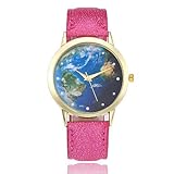Fashion Watches Schöne Uhren, Damen Armbanduhr Quartz Armbanduhren für den Alltag Leder Band Analog Modisch Weltkarte Muster Schwarz/Weiß / Blau - Blau Rosa Hellblau (Farbe : Blau)