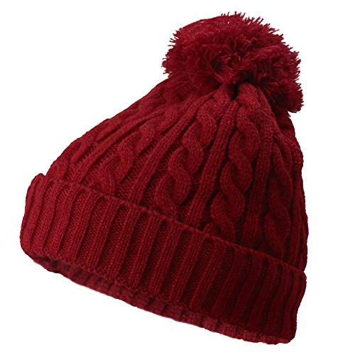 CUFUN - Cable de mujer Beanie de punto para mujer Winter Wooly Warm Bobble Hat con Cozy Plush Liner Chunky Pom Pom Beanies para interiores y exteriores Rojo deportivo