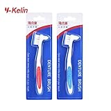 Y-Kelin 2 Pcs Double Bristle Head Denture Cleaning Brush Set, 1 red,1 blue