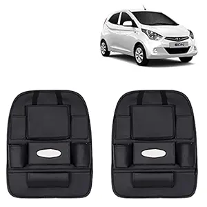 RD Universal PU Leather Car Auto Seat Back Organizer Multi Pocket Travel Storage Bag with Hangers, Tissue Paper and Bottle Holder-Black Colour Compatible for Hyundai Eon (Pack of 2)
