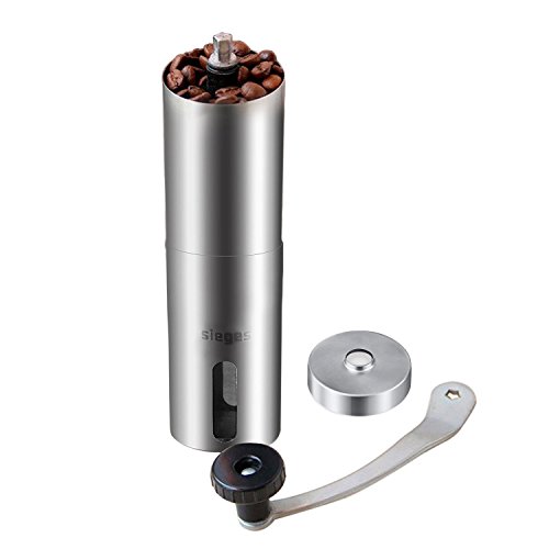 SIEGES Manuelle Kaffeemühle Edelstahl aus Keramikmahlwerk für einen authentischen Geschmack (Silber) - 2