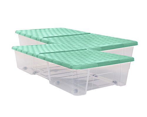 2x Unterbettkommode Allzweckbox Rollerbox Unterbettbox Aufbewahrungsbox Rattan 35 Liter mint