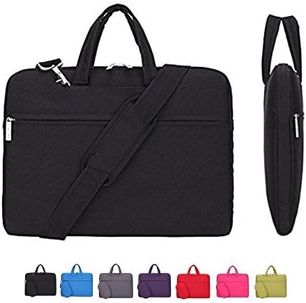 Laptop Case, Laptop Shoulder Bag, CROMI Simplicity Slim Lightweight Briefcase Commuter Bag Business Sleeve Carry Hand Bag Nylon Waterproof Notebook Shoulder Messenger Bag (Black, 15.6 inch)