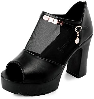 Net yarn fish mouth sandals,middle heel waterproof platform heels,roman shoes in rough and hundred,women’s shoes-A Foot length=23.8CM(9.4Inch)