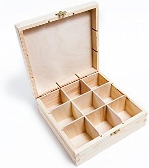 WOODEN TEA BOX 9 / UNPAINTED NEW WOODEN TEA BOX 9 SECTIONS / ART CRAFT DECOUPAGE / WOODENLAND