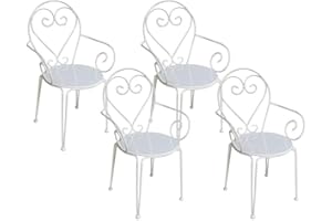 Vente-unique - Lotee de 4 sillas de jardín de Metal Estilo Hierro Forjado - Blanco - GUERMANTES