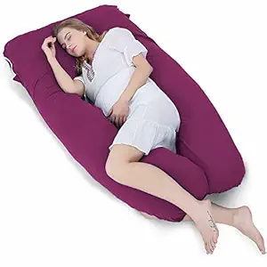 Mom's Moon 2nd Generation Ultra Soft U Shaped Pillow/Body Pillow/Maternity Pillow with 100% Cotton Zippered Cover - Wine