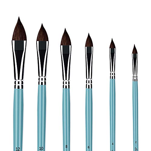 Pinceau d'artiste-6PCS Pinceau de peinture d'artiste Set Sable Mélange de cheveux Forme de langue de chat pour l'huile acrylique Gouche et peinture à l'aquarelle Longue poignée boisée en bois