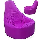 Dimensiones: 95 x 75 cm. Puf MaxiBean relleno de judías con respaldo para adultos, tamaño grande XXL, para juegos y actividades en interiores y exteriores, color morado, impermeable y resistente a las condiciones meteorológicas