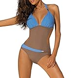 Moserian Damen Solide Perlenstickerei Bandage Gepolsterter Push-Up Badeanzug Bikini Bademode Badeanzug