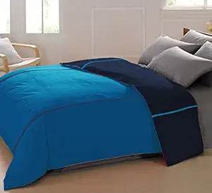 AURAVE Reversible Style Plain Turquoise Blue & Navy Blue 250 TC Mercerised Cotton Duvet Cover/Quilt Cover -Double Size - 90 X 100 inches