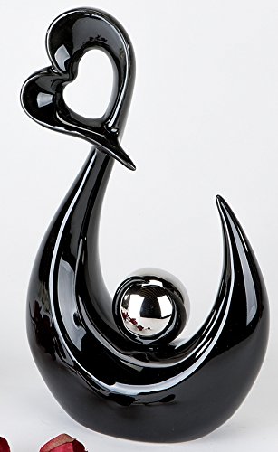 Moderne Herz Skulptur Deko Objekt aus Keramik schwarz/silber Höhe 27 cm