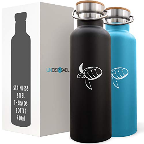 Caretta - Bottiglia termica acciaio inox 350-750ml, finanzia RIMOZIONE PLASTICA da oceani - Borraccia Isolamento doppia parete, acqua caffè tè birra caldo o freddo per 10 ore, con Borsa di Tela