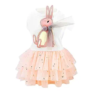 SGQCAR Dog Princess Dresses Pet Shirt Skirt Summer Dog Dress Clothes Dog Skirt Dress Cotton Rabbit Printing Costumes Puppy Dresses for Girl Small Medium Dogs Cat Pink-S