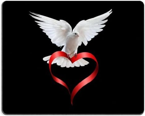 Lovely White Dove with Red Ribbon Heart Mouse Pads Customized Made to Order Support Ready 9 7/8 Inch (250mm) X 7 7/8 Inch (200mm) X 1/16 Inch (2mm) High Quality Eco Friendly Cloth with Neoprene Rubber Liil Mouse Pad Desktop Mousepad Laptop Mousepads Comfortable Computer Mouse Mat Cute Gaming Mouse_pad