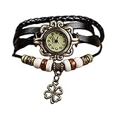 Demarkt Retro Vintage Klee Design Damen Armbanduhr Armreif Uhr Anhänger Spangenuhr Quarzuhren (Schwarz)