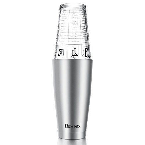 Homdox 400 ml Edelstahl und Glas Cocktail Shaker, Martini/Boston/Helfen/Whisky/Barkeeper Shaker, Messbecher Drink mischen