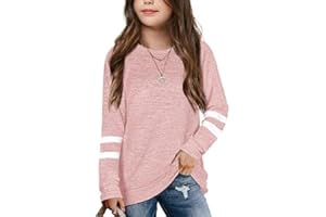 Haloumoning Girls Shirts Casual Long Sleeve Crewneck Loose Striped Sweatshirts Pullover Tops