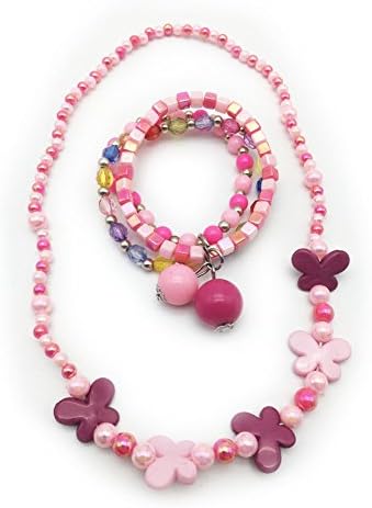 YAKADI Fashion Kid Pearl Necklace and Bracelet Set for Girls And Toddlers Bead Necklace and Bracelet (red)