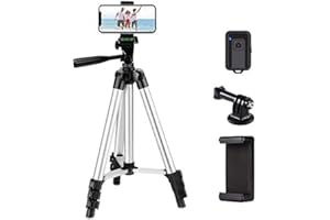 Phone Tripod,LINKCOOL 42" Aluminum Lightweight Portable Camera Tripod for iPhone/Samsung/Smartphone/Action Camera/DSLR Camera with Phone Holder & Wireless Bluetooth Control Remote (Silver)