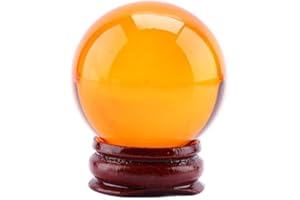 CYRANK Cristallo al quarzo citrino da 40 mm, sfera di cristallo chiaro con supporto, sfera al quarzo naturale ambra pietra preziosa guarigione