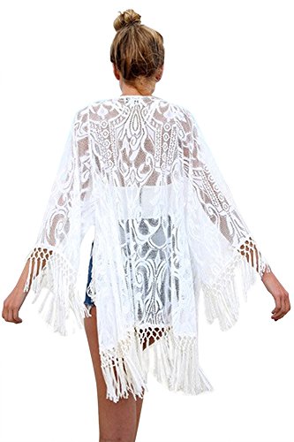 Jusfitsu Damen Sommer Spitzen Bluse Tops Strand Badeanzug Bedecken Pareos Kimono Cardigan Strandkleid
