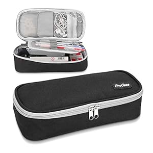 ProCase Estuche Escolar Gran Capacidad, Bolsa de Lápiz Portable Lapicero para Material de Papelería Maquillaje con Cremallera Doble para Estudiantes en Escuela y Empleados en Oficina -Negro