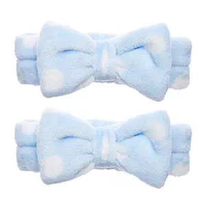 Amazon Brand - Solimo Makeup Hair Bands with Grey Blue Bow, Pack of 2