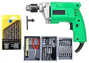 Shopper52 New 10mm Powerful Drill Machine With 13Pcs Drill Bit Set And Hobby Tool Kit - DRL13BTHOB