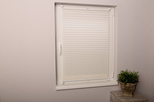 Plissee 70 x 130 cm Creme Crushed-Optik Fertigplissee verspannt ohne Bohren - 3