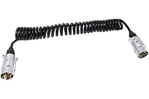 TAEUYYM Cable de Remolque 7 Pines 3,9m, 12V Universal Cable Espiral Conector Remolque 7 Pines, Cable Metal Enchufe Remolque 7 Pines, para Caravanas Camión Barco RV Remolque (Cable de Remolque 3,9m)