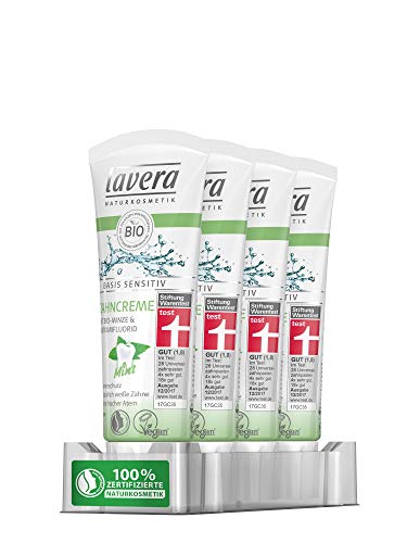 Pasta de dientes sensibles base Lavera Menta Bio menta y el fluoruro de sodio - cuidado dental dientes blancos naturalmente paquete de 4 (4 x 75 ml)