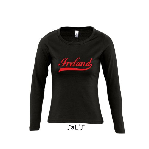 Irland Oldschool Ireland LÄNDERSHIRT EM / WM FAN Trikot – Damen Langarm Longsleeve T-Shirt S-XL , Deep black – rot , XL