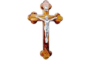 HolyRoses Olive Wood Stations of The Cross Crucifix Hanging Wall Cross | Orthodox | Budded | Byzantine (5") - Genuine Product