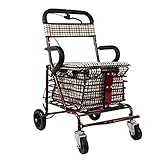 Elderly Bicycle Walking Frame, Light Shopping Cart Transport Cart Maximum Load 150Kg Red Single Wheel