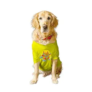 Ruse Basic Summer Dog T-Shirt Boombox Robot Printed Pets Crew Neck Half Sleeves Shirt/Apparel/Clothes/Tees Gift for Dogs(Yellow) /XXL (Full Grown Saint Bernard, Great Dane etc.)