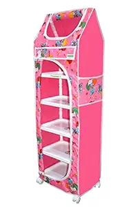 FLIPZON Multipurpose 6 Shelve Baby Wardrobe, Foldable, (Unbreakable Material) (Pink)
