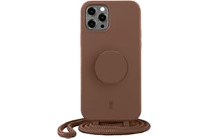 JE JUST ELEGANCE PopSockets x Just Elegance iPhone Hülle - Necklace Case - Handyhülle kompatibel mit iPhone 12 und 12 Pro 6,1" - iPhone Schutzhülle mit Abnehmbarer Kordel und Fingerhalter (Brown Sugar)