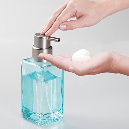mDesign Schaumseifenspender wiederbefüllbar – edler Seifenspender aus Glas mit 414 ml Füllmenge – idealer Seifenschaumspender für die Küche oder als Badzubehör – blau - 4