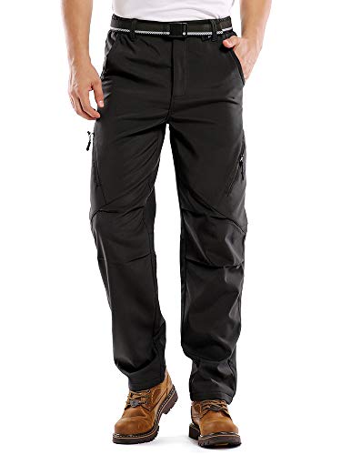 Jessie Kidden Softshell Trousers Men's Waterproof Windproof Fleece Lined Trousers Outdoor Walking Hiking Climbing Pants #6070-Black-36