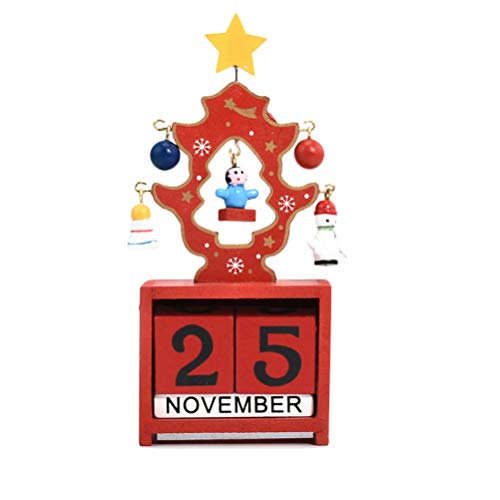 Preisvergleich Produktbild BESTOYARD Weihnachten Holz Kalender Perpetual Desktop Kalender für Weihnachten Home Office Dekoration (rot)