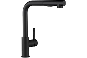 Sofetiy Wasserhahn Küche Schwarz, Küchenarmatur Ausziehbar, Hochdruck Armatur Küche, Mischbatterie Küche mit Brause Zwei Wasserstrahlarten, Einhebel Spültischarmatur Edelstahl 360° Drehung