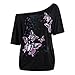 Produktbild Tops Shirt Damen Hffan Langarm O Neck aus der Schulter Kausalen Blouse Frauen Plus Size Schmetterling gedruckt Top T-Shirt Bluse langarmshirt Oberteile Freizeit Tunika Sweatshirt (Schwarz, 2XL)